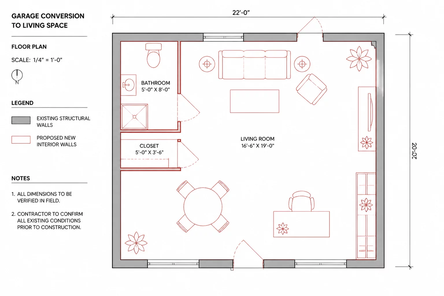 Garage to Living Space Conversion Drafting